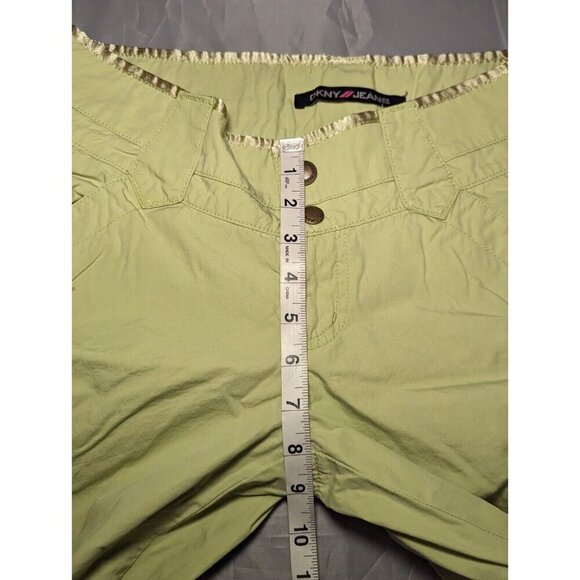 DKNY Women Size 7draw string cargo capris pants Lime Green Multi Pockets - Picture 12 of 16